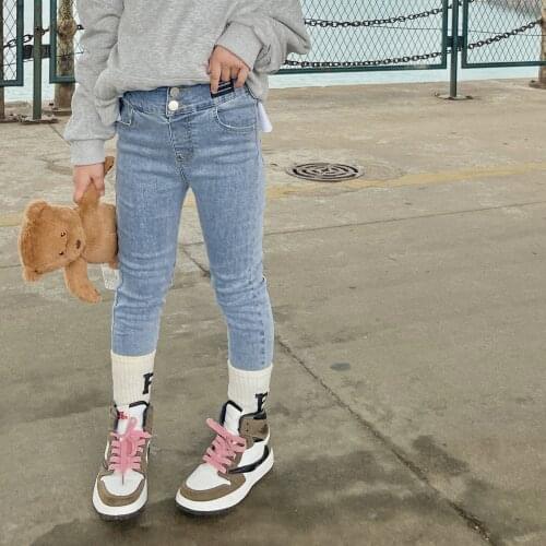 2021 autumn childrens casual tight elastic jeans childrens nine legged pants pants korean baby clothes