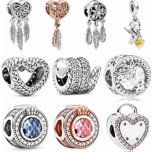 Pan Feathers Dreamcatcher Matchmaker Wrapped Snake Open Heart Charm 925 Sterling Silver Beads Fit Bracelet DIY Jewelry