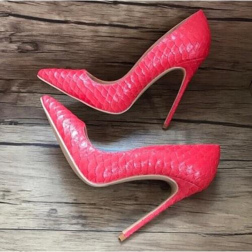 Sexy Red Snake Print Leather Shoe Heel Women Pointed Toe Pumps 10cm Slip-on Stiletto Heel Woman Wedding Dress Shoes Drop Ship