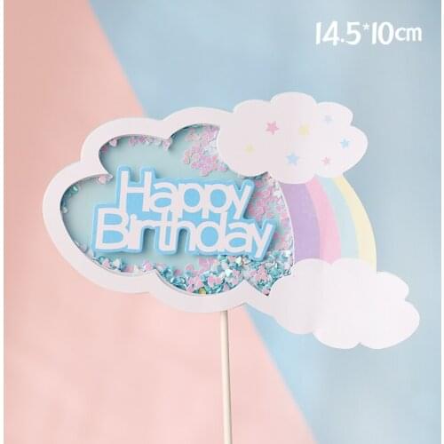 Multicolor Rainbow Happy Birthday Cake Topper Flags Number Crown 0 1 2 3 Pink Blue For Baby Birthday Party Decoration Cake