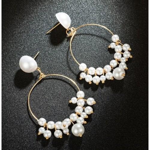 New European And American Retro Fashion Earrings Pearl Hoop Tassel Earrings Net Red Temperament Wild Long Earrings