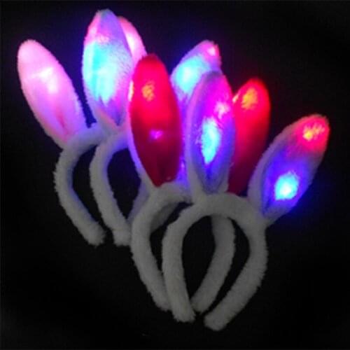 LED flashing colorful birthday party christmas Luminous headband fluffy rabbit ear performance hair hoop Halloween bunny gift