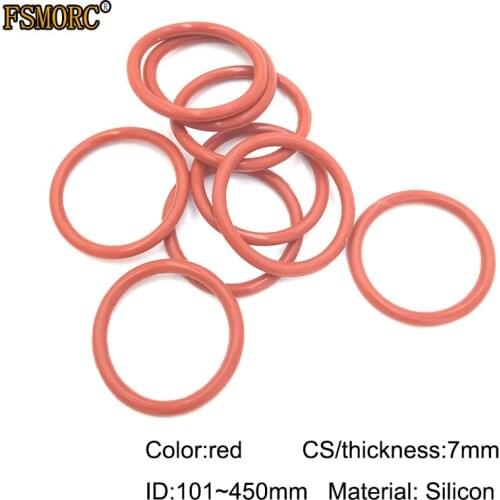 7mm Thickness Silicon Rubber O-ring Sealing ID 101~450mm Red Heat Resistance O Ring Seals Gaskets/Food Grade Seals no poison