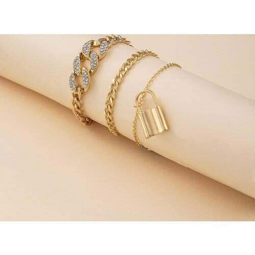 VG 6YM 2021 Punk Women Fashion Small Lock Anklets Gold Foot Chain Summer Sandals Jewelry Rhinestone Anklet Wholesale