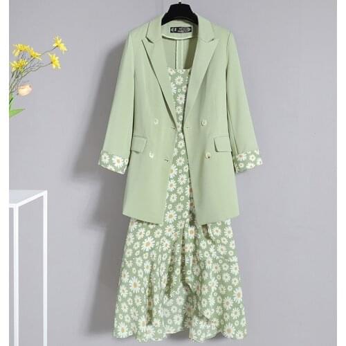 Ladies Suits Spring Two Piece Set Women Dress Sets Long-Sleeve Blazer Casual Slim Elegant Printing Long Dresses Suit Coat X353
