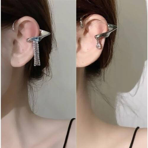 2021 New Silver Color Elves Copper Tassel Zircon Ear Clip Crystals Metal Earring For Women Girls Aesthetic Jewelry Party Gifts