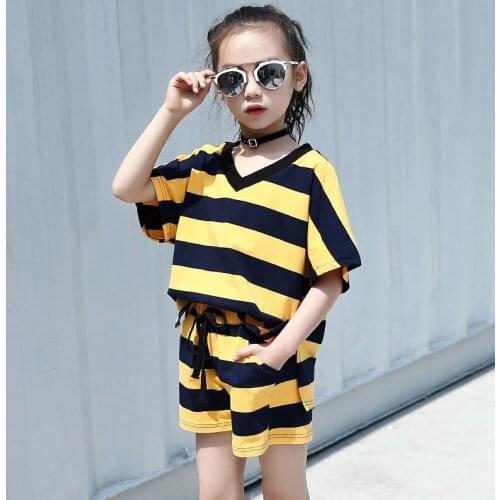 2019 Summer girls clothes children clothing set casual striped t shirt+ capris two-piece sport suits kids clothes 2 Colors 3-14Y