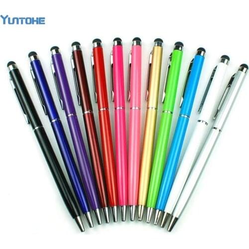 300pcs/lot High Quality 2 in 1 Stylus Touch Pen Colorful Crystal Capacitive Touch Pen for ipad iPhone HTC Samsung