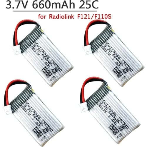 4pcs/lot LiPo Battery 3.7V 660mAh 25C Li-Po Rechargeable Battery PH2.0 Connector/ JST Plug for Radiolink F121/F110S Drone Parts