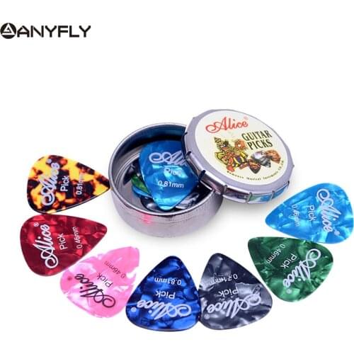 Alice 12 Pieces Acoustic Electric Guitar Picks Celluloid Plectrums With Round Metal Picks Collection Box Case