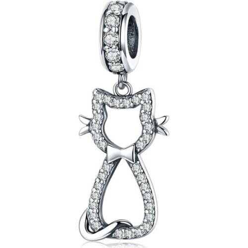 Auffik fit bangle & bracelet charm clear CZ happy kitty pendant for women necklace jewelry making DIY original beads