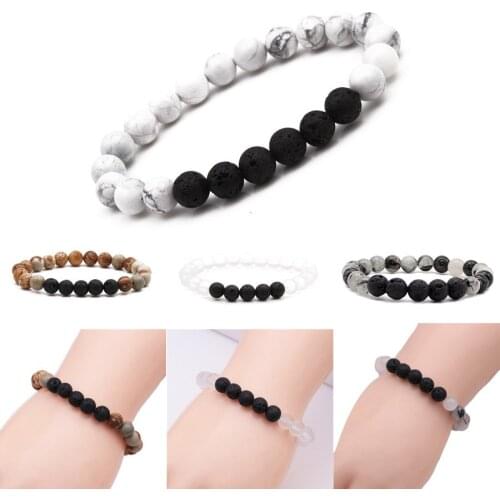 8mm Natural Stone Beads Chakras Stone AAA Lava Rock Diffuser Beaded Bracelet Elastic Yoga Bangle For Women Men Jewelry Charm
