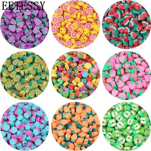 30pcs/lot 10mm Polymer Clay Beads Various Fruits Chip Loose Spacer Beads For Jewelry Making DIY Handmade Bracelets Accessories
