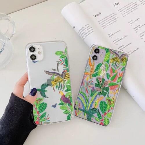 Leopard and Tropical Plants Phone Case for iphone 7 8 Plus SE 2020 for iphone X XS MAX XR 11 12 Pro Max Clear Transparent Cover