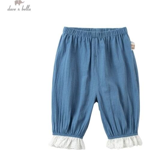 DB17291 dave bella summer baby girls fashion solid pants children calf length kids pants infant toddler trousers