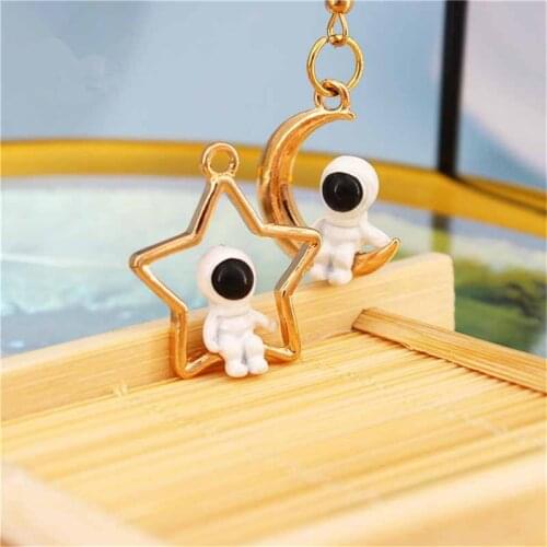 Julie Wang 2PCS Astronaut Charms Alloy Mixed Spaceman Sitting On The Moon Star Bracelet Earring Jewelry Making Accessory