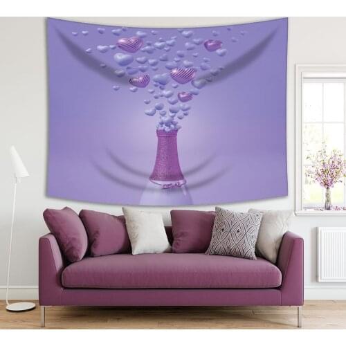 Tapestry Love Cerebration Hearts Splashing from Champagne Bottle Decorative Fun Artwork Lilac Purple