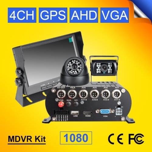 GPS HDD 4CH Vehicle Hard Disk AHD Dvr Mobile Dvr+2Pcs Night Vision IR Car Camera+7Inch Car Monitor Free Shipping