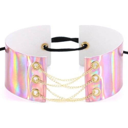 Laser Leather Punk Choker Exaggerated Style Unisex Necklace Party Nightclub Reflective Chokers Gothic Jewelry Accessories