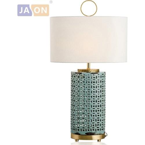 Led e27 Chinese Ceramic Copper Fabric Blue LED Lamp.LED Light.Table Light.Table Lamp.Desk Lamp.LED Desk Lamp For Bedroom