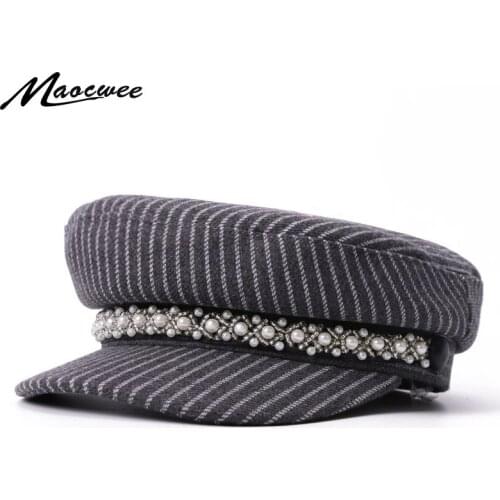 Fashion Military Hat For Women Autumn Spring Pearl Sailor Hats For Women Men Outdoor Solid Female Travel Cadet Hats Captain Cap