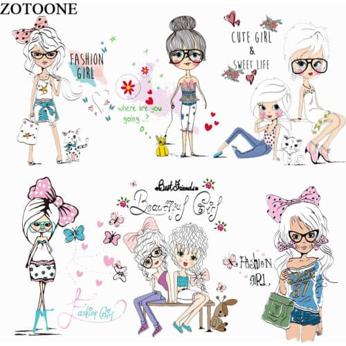 ZOTOONE Fashion Girls Patches Lovely Stickers Iron on Transfers for Clothes T-shirt Diy Heat Transfer Accessory Appliques E