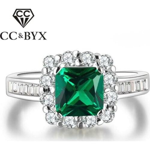 Fashion engagement rings for women green stone CZ square shape party ring wedding jewelleries wholesale bijoux CC188