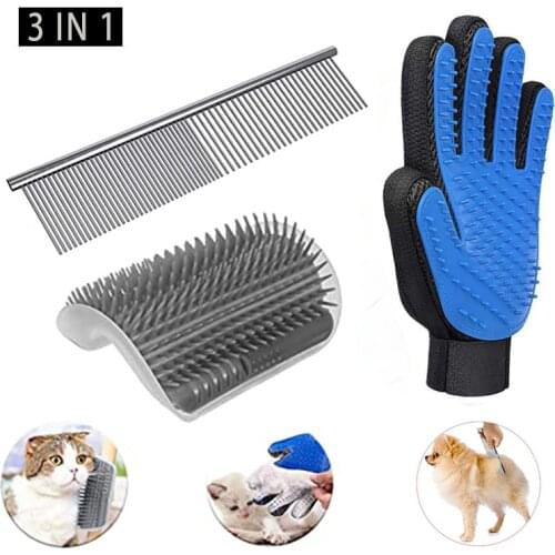 3 in 1 Pet Bath Grooming Set Corner Brush Comb Glove Hair Remover Brush for Pet Massage Deshedding Cleaning Pet Supplies