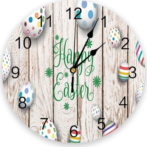 Vintage Wood Textured Easter Eggs Print Wall Clock Wall Art Silent Non ticking Round Wall Watch for Home Decortaion Best Gift