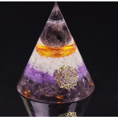 Orgonite Pyramid Amethystine With Copper Luminous Pyramid Chakra Energy Handmade Orgonite Resin Decorative Craft Jewelr