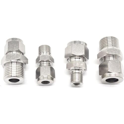 Fit Tube O/D 6/8/10/12mm To M6/M10/M14/M16 Male 304 Stainless Ferrule Pneumatic Air Compression Fitting Pressure Gauge