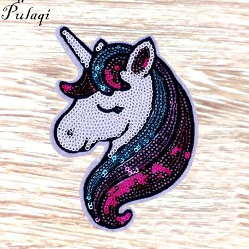 Pulaqi Heart Rainbow Sequins Unicorn Sew On Patches for Clothes Sticker Coat Sweater DIY Sewing Craft Supplies Patch Applique F
