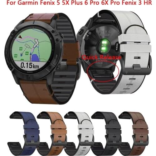 22 26mm Watchband Leather+Silicone Strap For Garmin Fenix 6 6X 5 Plus 6X Pro Smart Watch Band Bracelet Fenix 3 HR Quick Release