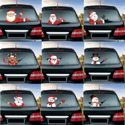 Christmas Santa Claus Series Car Sticker Removable PVC Rear Window Windshield Wiper Car Stickers For Car Auto Festive Decoration