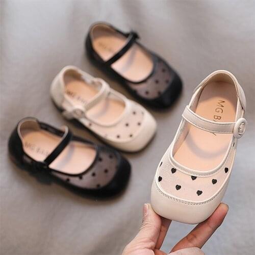2021 spring and summer girls shoes polka dot sandals children breathable leather shoes flat pointed princess shoes