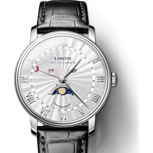 Switzerland Luxury Brand Watch Men LOBINNI Watches Sapphire Waterproof Moon Phase relogio masculino Japan Miyota Movement L3603