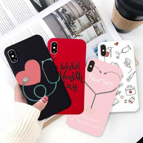 GYKZ Cartoon Medicine Doctor Nurse Phone Case For iPhone XS MAX 11 Pro X XR 7 8 6 6s Plus Letter Print Soft Silicone Back Cover