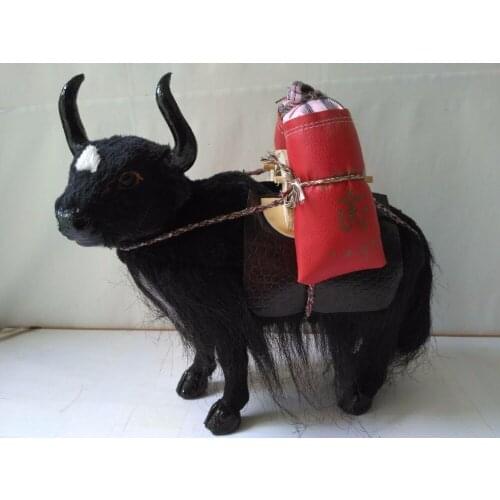 Cute simulation black yak model toy plastic&furs cattle doll gift about 28x22cm 1032