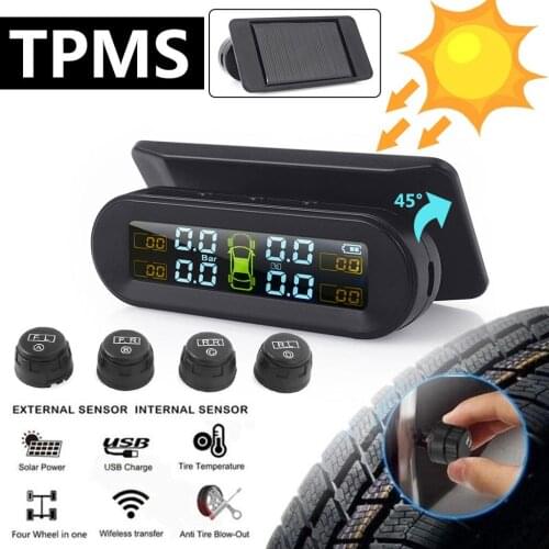 Solar Power TPMS Car Tire Pressure Alarm Monitor System Auto Digital LCD Security Alarm System Tyre Pressure Temperature Warning