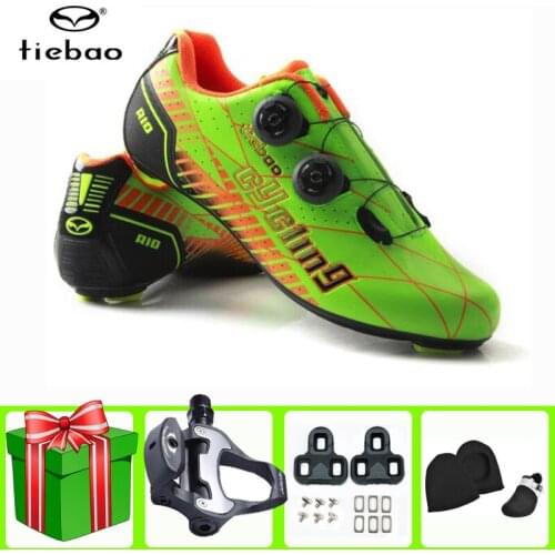 Tiebao Men Road Cycling Shoes add pedal set Carbon Fiber Ultralight Self-Locking Pro Bike Shoes Bicycle Lock Sneakers women