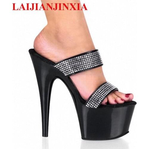 LAIJIANJINXIA Rome Style 7inch Platform Shoes For Women Fashion Rhinestone Ladies Dress Casual Shoe 17cm Sexy High Heel Slippers
