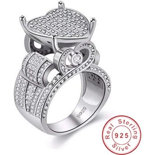 Vintage Heart Diamond cz Ring 925 sterling silver Jewelry Hollow Engagement Wedding band Rings for Women Bridal Party accessory