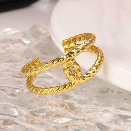 Vintage Geometric Intertwined Woman Rings Punk Stainless Steel Accessories Simple Mens Ring Adjustable Jewelry Halloween Gift