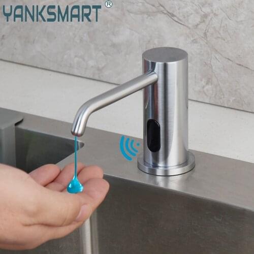 YANKSMART 500ml Nickel Brushed Liquid Sensor Soap Dispenser Painting Brass Deck Mounted Metal Kitchen & Bathroom No Handle Alloy