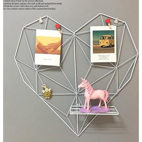 Nordic Style Iron Decorative Shelves Heart Shape Wall Hanging Shelf Photos Postcards Frame Display Home Storage Rack Holder