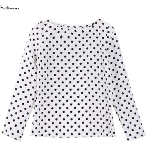 New Hot Sale Womens Loose Long Sleeve Chiffon Casual Blouse Shirt Tops Fashion Dots Blouse