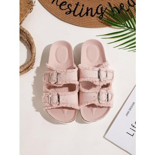 2021 new European and American Summer Denim flannelette buckles slope heel sandals fish mouth increase high womens shoes