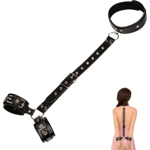 Female Leather Handcuff Neck collar Wrist strap Fetish Bondage Erotic sex toys Bdsm Restraint for Couple Adult sexy game