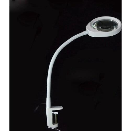 220V 8X Universal Pipe Magnifier LED Illuminant Table Magnifying Glass with Metal Fixing Clip for Reading