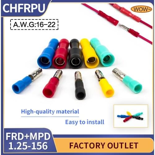 50Pcs Mixed color Audio Wiring Female and Male Insulated Electric Connector Crimp Bullet terminal FRD/MPD 22~16 AWG